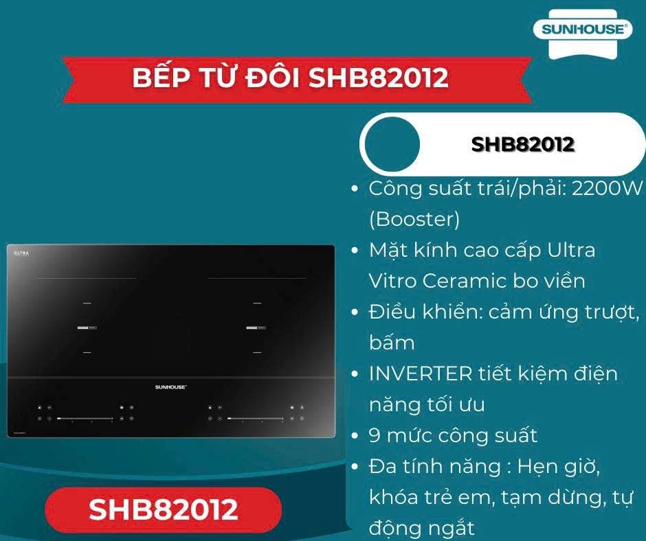 Bếp đôi điện từ Sunhouse SHB82012 2200W