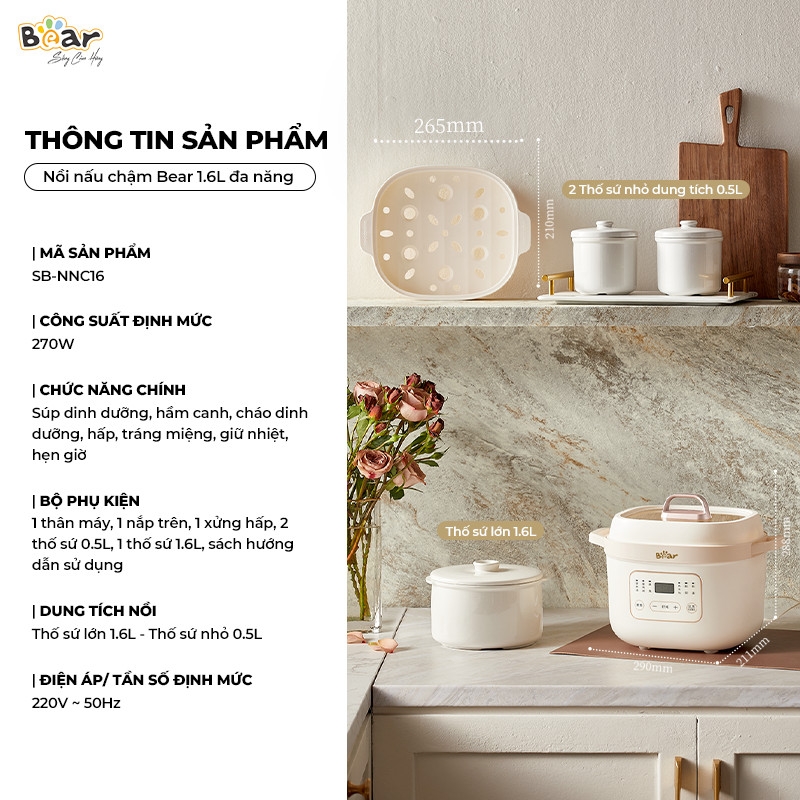 Nồi nấu chậm Bear 1.6L SB-NNC16