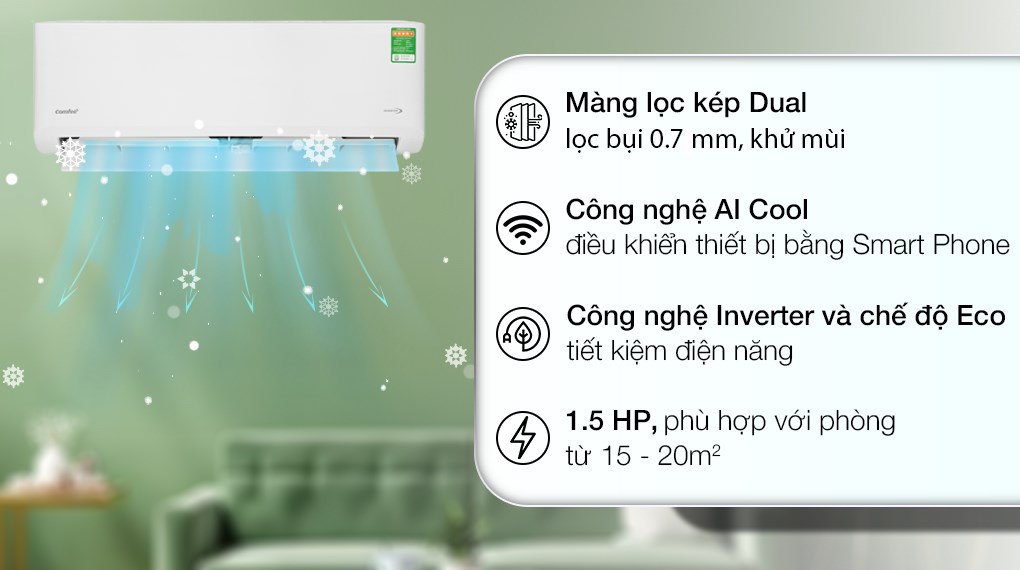 Máy lạnh Comfee Inverter 1.5 HP CFS-13VDGF-V
