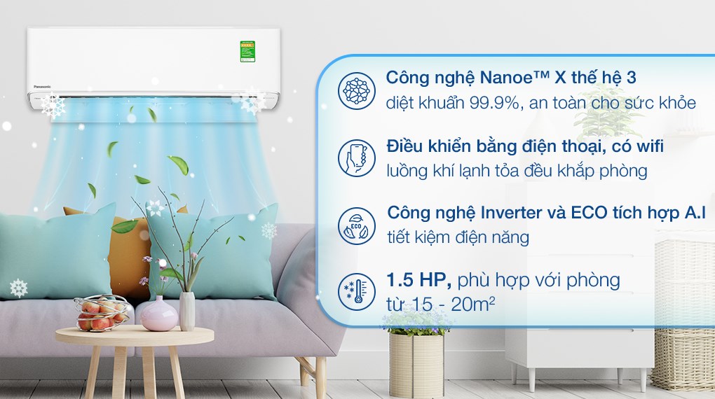 Máy lạnh Panasonic Inverter 1.5 HP CU/CS-XU12ZKH-8