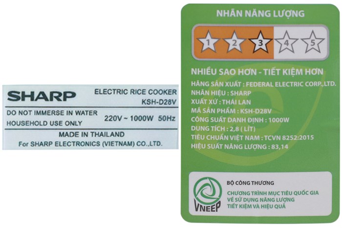 Nồi cơm nắp rời Sharp 2.8 lít KSH-D28V
