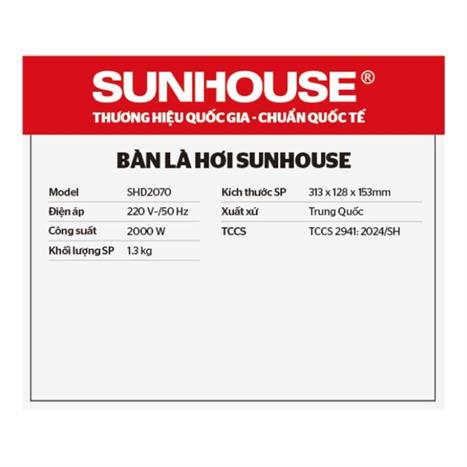 Bàn ủi hơi nước Sunhouse SHD2070 2000W