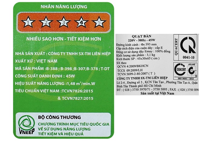 Quạt bàn Lifan 5 cánh B-398 45W