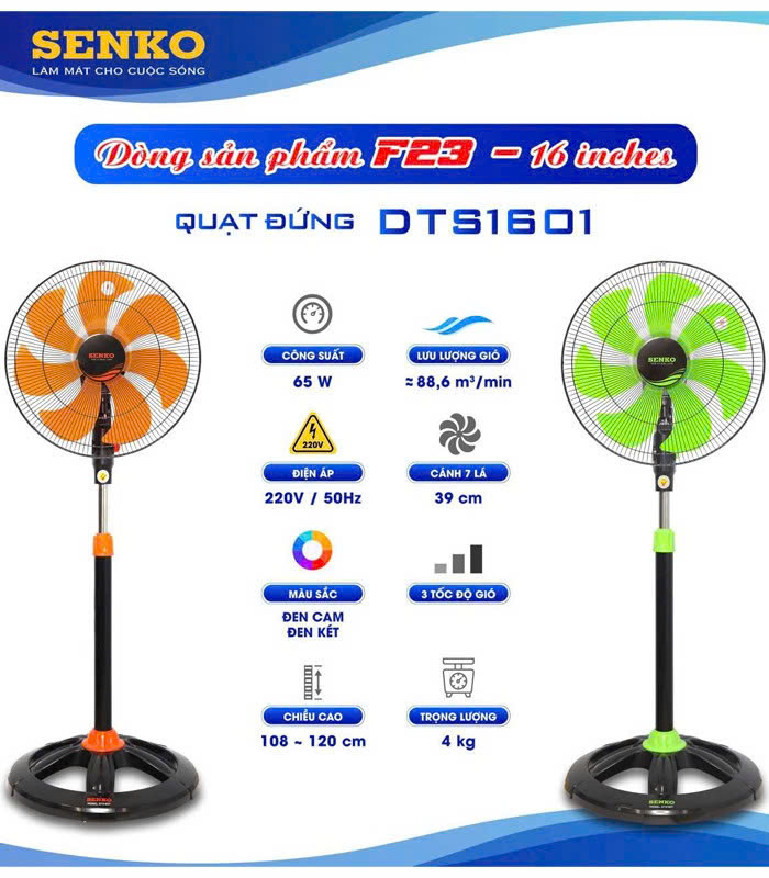 Quạt đứng thân sắt Senko DTS1601 – 65W