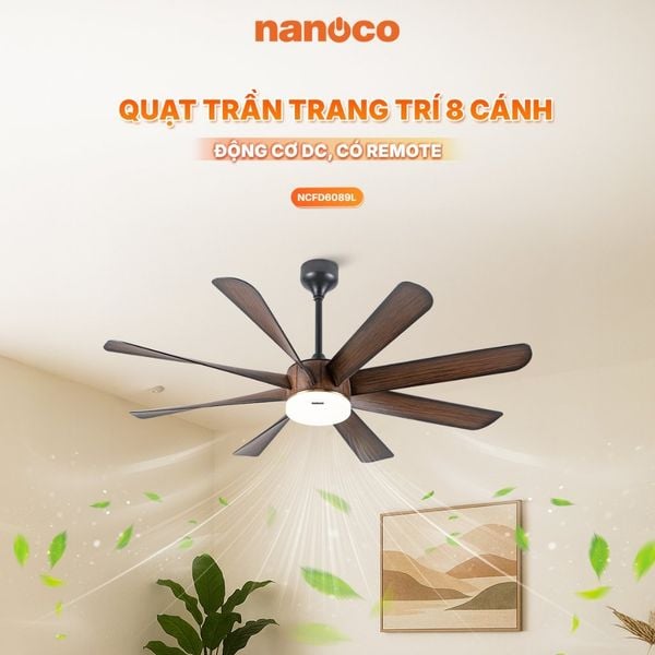 Quạt trần trang trí 8 cánh, đèn LED Nanoco NCFD6089L