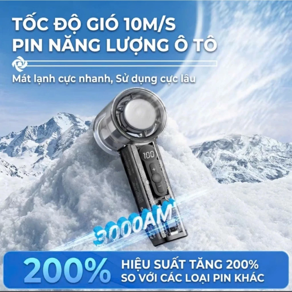 Quạt Cầm Tay Sò Lạnh X05 Làm Mát Đến 16 Độ 100 Tốc Độ Gió Giảm Ồn Dây sạc Type C