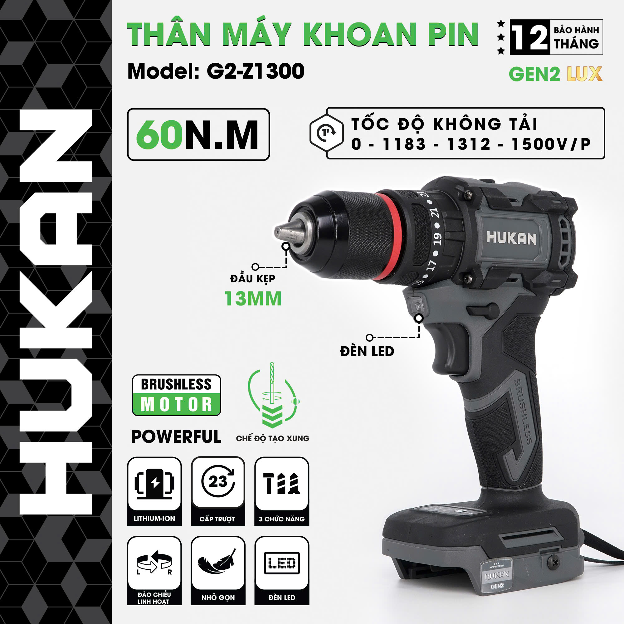 Thân máy khoan pin 13mm (GEN2 LUX) Body G2-Z1300