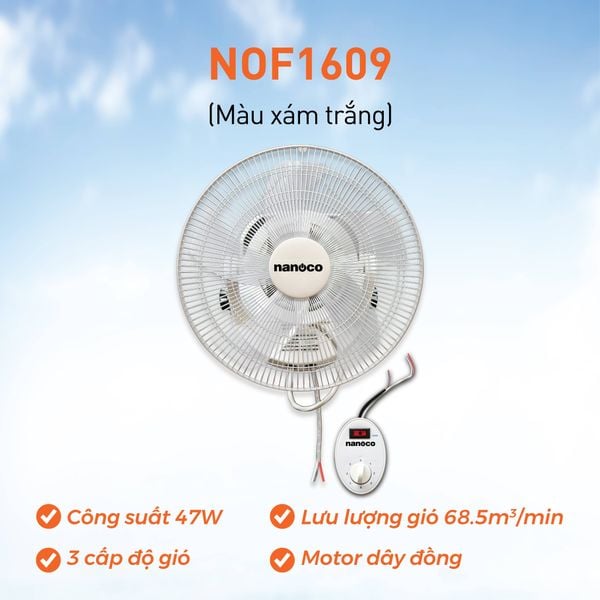 Quạt đảo cơ 5 cánh Nanoco model NOF1609 màu trắng
