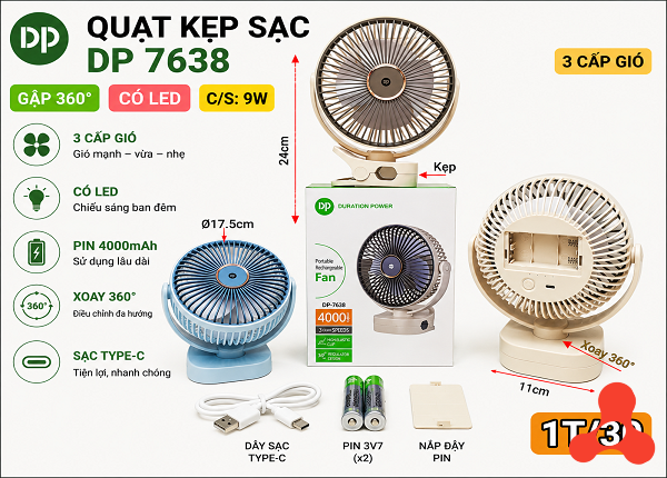 QUẠT SẠC MINI KẸP DP-7638