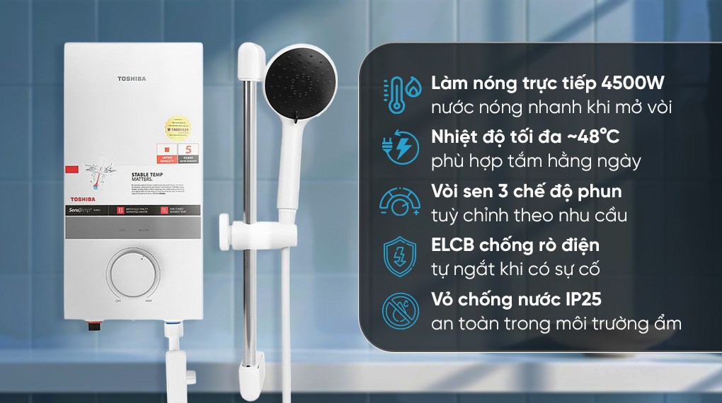 Máy nước nóng trực tiếp không bơm TWH-45MCNVN(S)-WB (xám) Toshiba