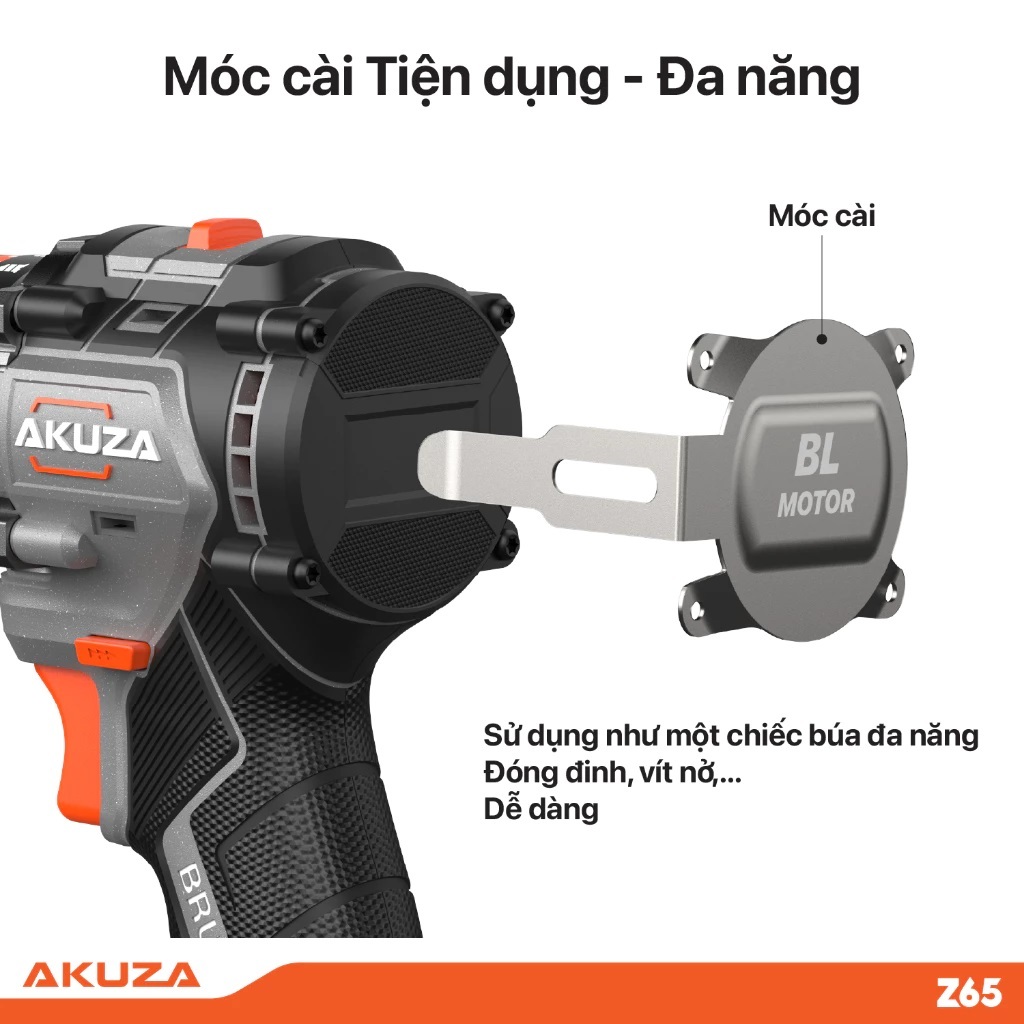 THÂN máy khoan Akuza Z65- không kèm phụ kiện, khoan pin 21V không chối than