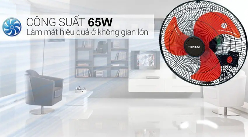 Quạt treo Nanoco model NWF1822 màu đen cam