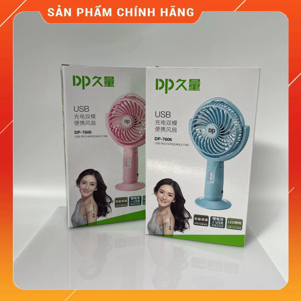 Quạt Sạc Mini DP-7606 Cầm Tay Kèm Đèn Pin Siêu Sáng