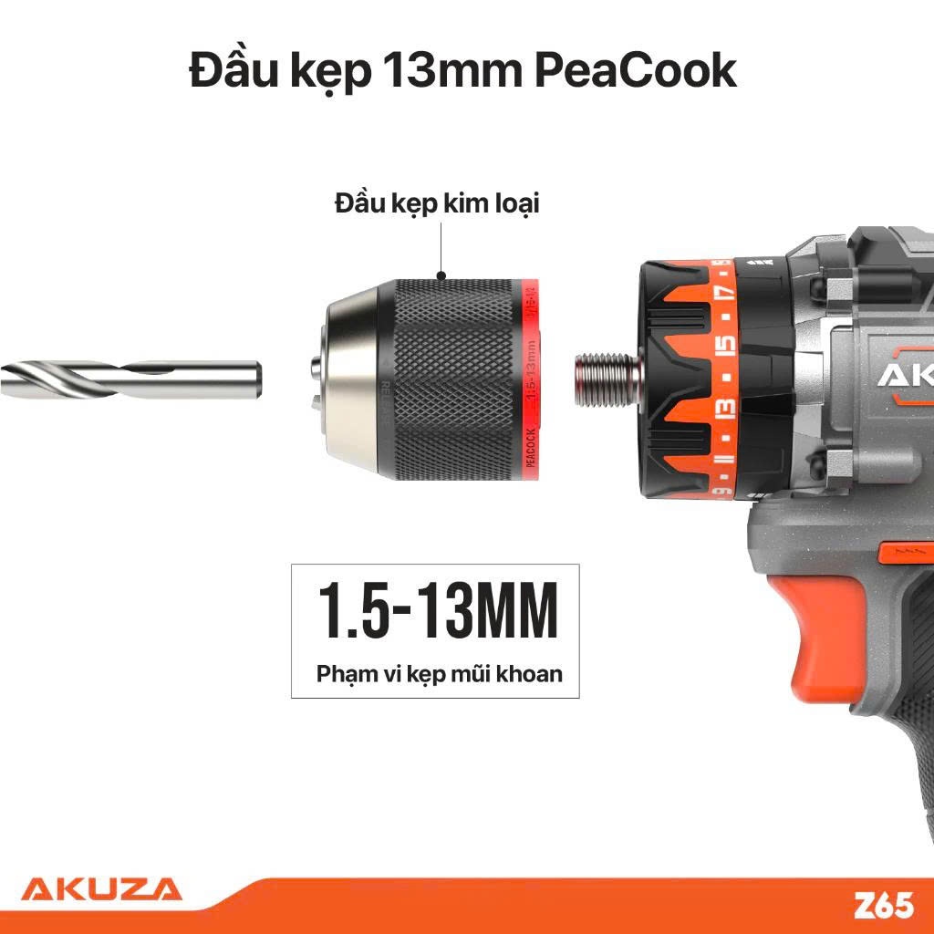 THÂN máy khoan Akuza Z65- không kèm phụ kiện, khoan pin 21V không chối than