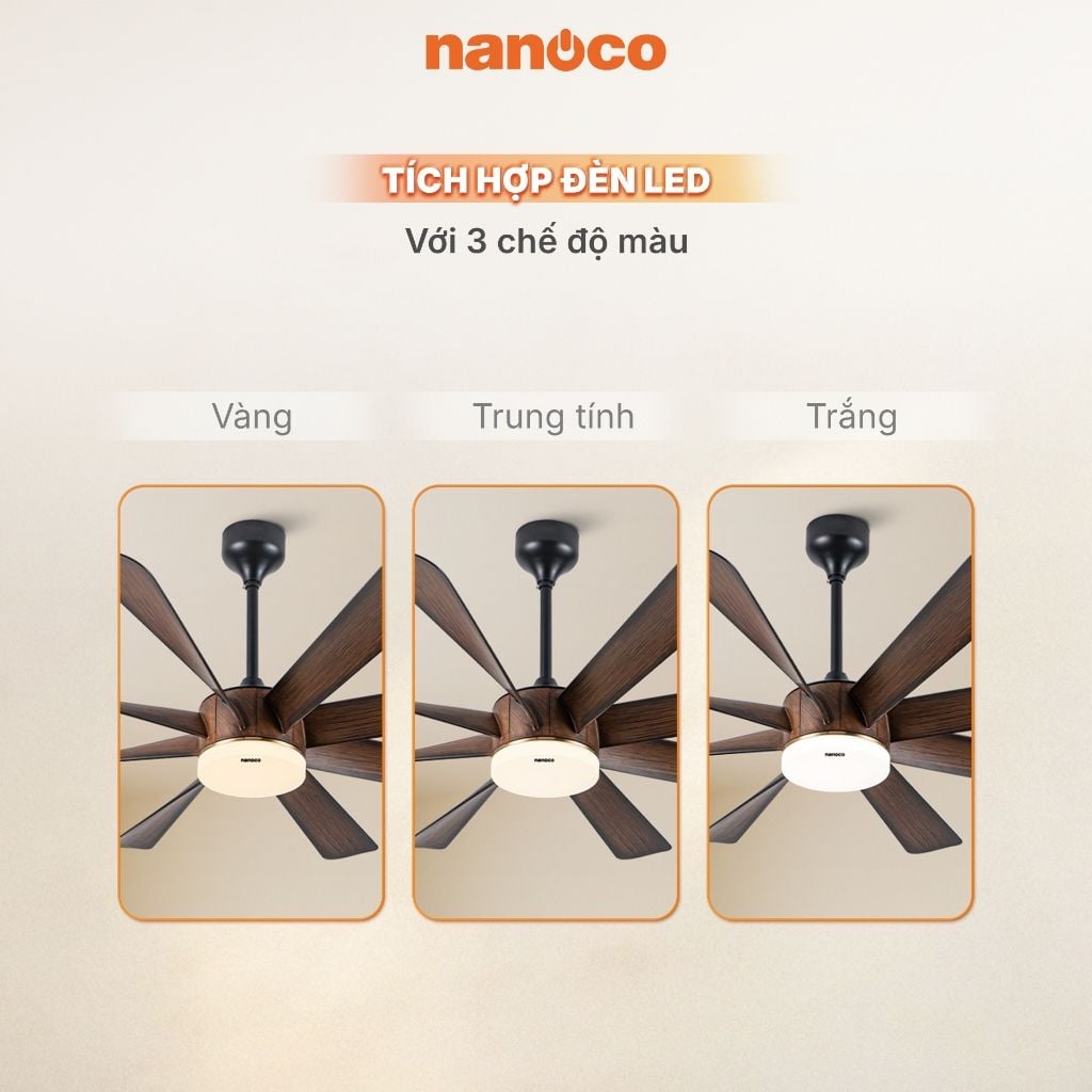 Quạt trần trang trí 8 cánh, đèn LED Nanoco NCFD6089L