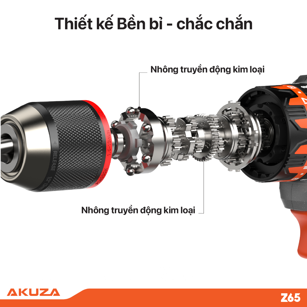 THÂN máy khoan Akuza Z65- không kèm phụ kiện, khoan pin 21V không chối than