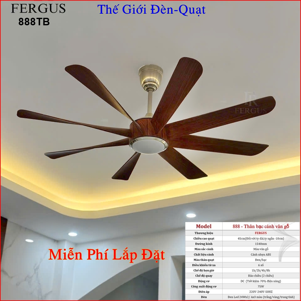 888 Quạt trần 8 cánh DCT thân vàng cánh vân gỗ 75W