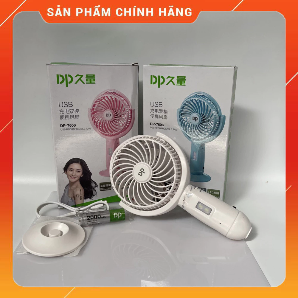 Quạt Sạc Mini DP-7606 Cầm Tay Kèm Đèn Pin Siêu Sáng