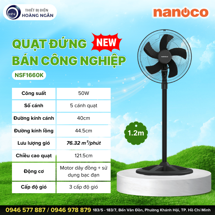 Quạt đứng BCN, bạc đạn 70w NSF1860K màu đen Nanoco