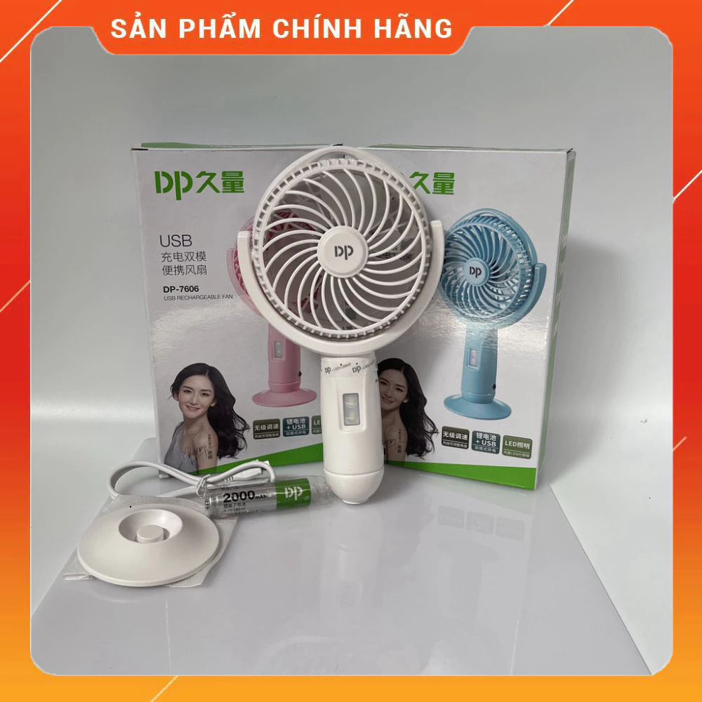 Quạt Sạc Mini DP-7606 Cầm Tay Kèm Đèn Pin Siêu Sáng
