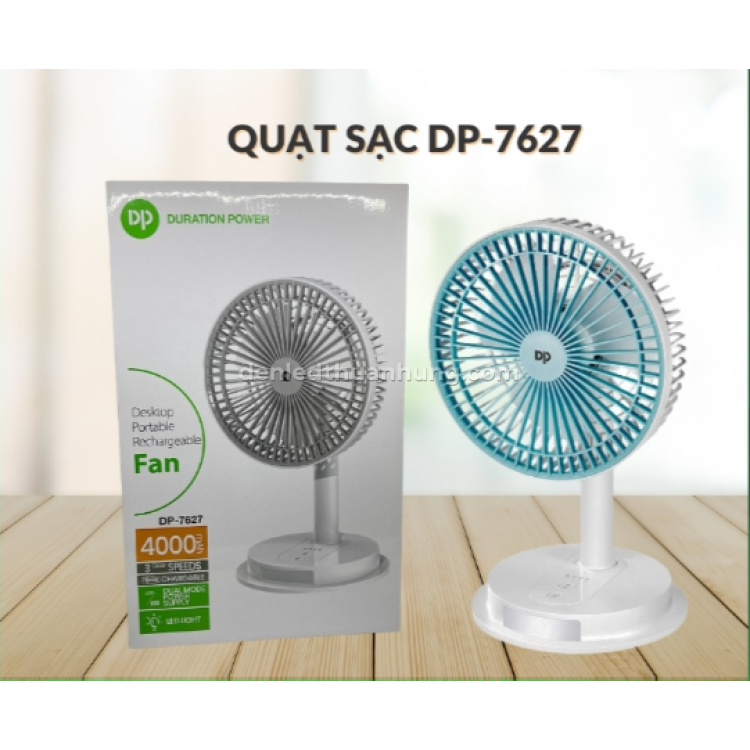 QUẠT SẠC CAO CẤP DP7627 CÓ ĐÈN LED CAO 38 CM | DUNG LƯỢNG PIN RỜI 4000Mah