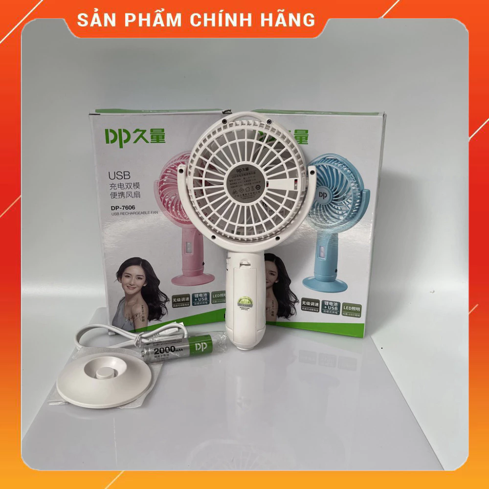 Quạt Sạc Mini DP-7606 Cầm Tay Kèm Đèn Pin Siêu Sáng