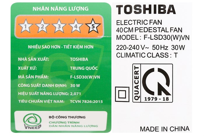 Quạt đứng Toshiba 9 cánh F-LSD30(W)VN 30W