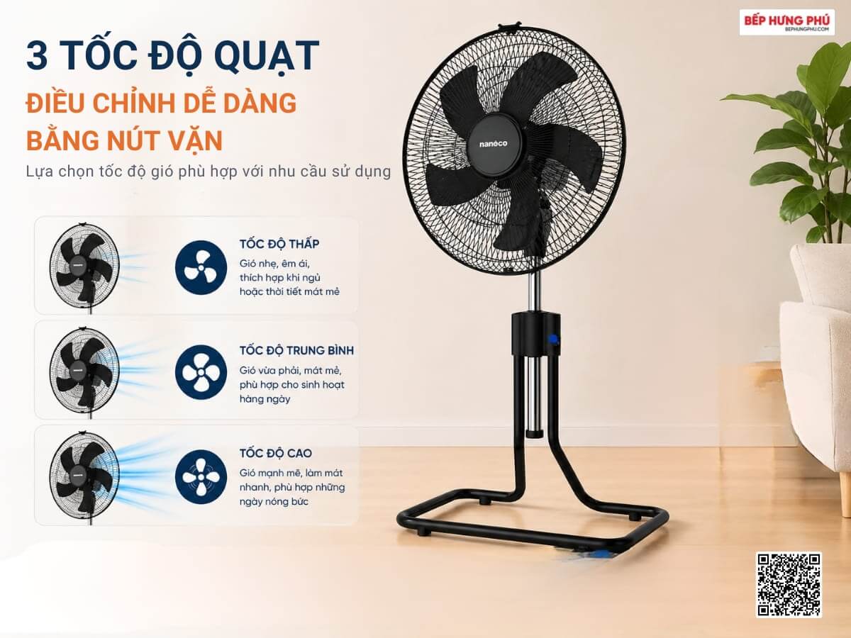 Quạt sàn lửng Nanoco NPF1685K màu đen