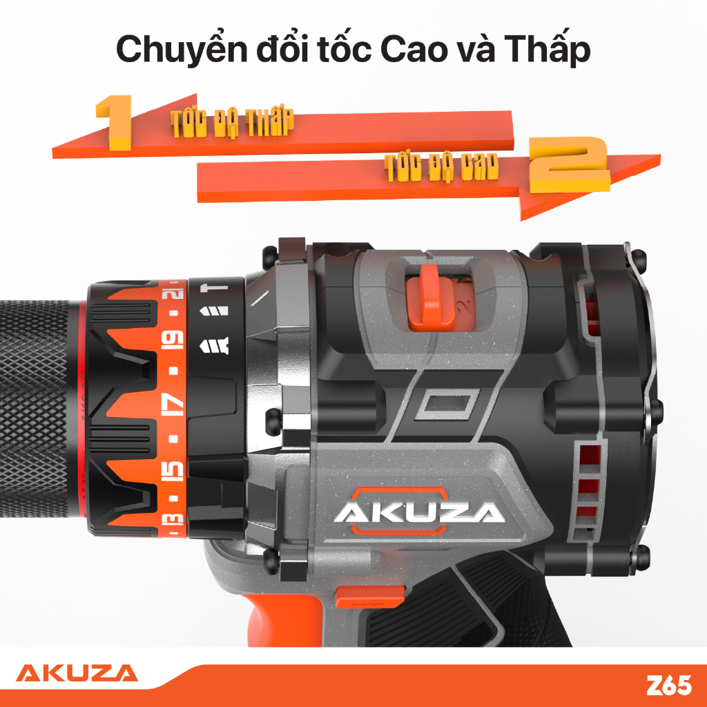 THÂN máy khoan Akuza Z65- không kèm phụ kiện, khoan pin 21V không chối than