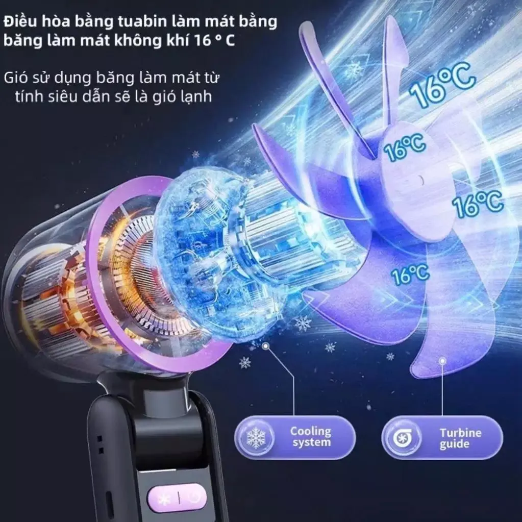 Quạt Mini Cầm Tay Turbo Sò Lạnh K801 | Kèm Cáp Sạc Dây Đeo Cổ