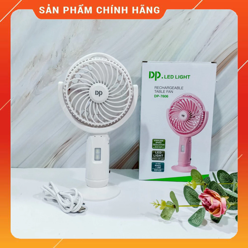 Quạt Sạc Mini DP-7606 Cầm Tay Kèm Đèn Pin Siêu Sáng