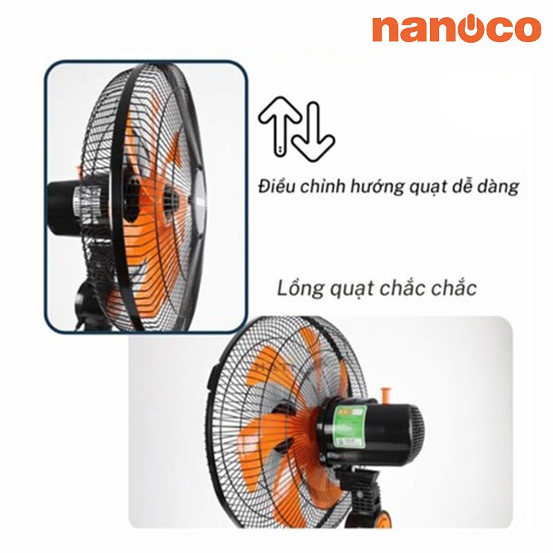 Quạt đứng thân sắt Nanoco NSF1607, 47W, màu đen cam