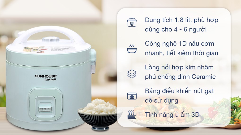 Nồi cơm nắp gài Sunhouse Mama 1.8 lít SHD8665B