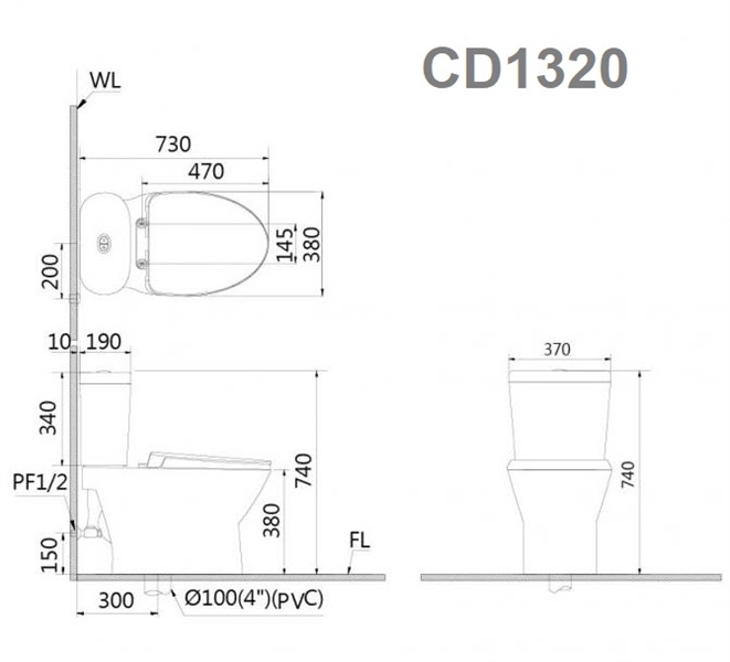 Bàn cầu 2 khối nắp rơi êm C1320 CAESAR