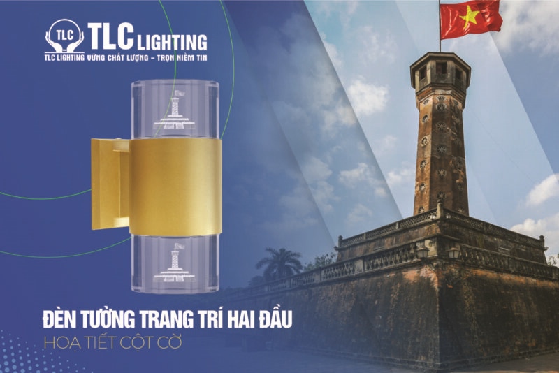 Đèn trang trí 2 đầu họa tiết cột cờ Hà Nội 14w AS xanh xương
