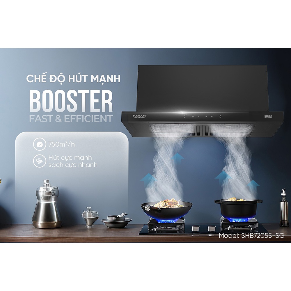 Máy hút mùi âm tủ Sunhouse SHB72055-SG (Không than hoạt tính)