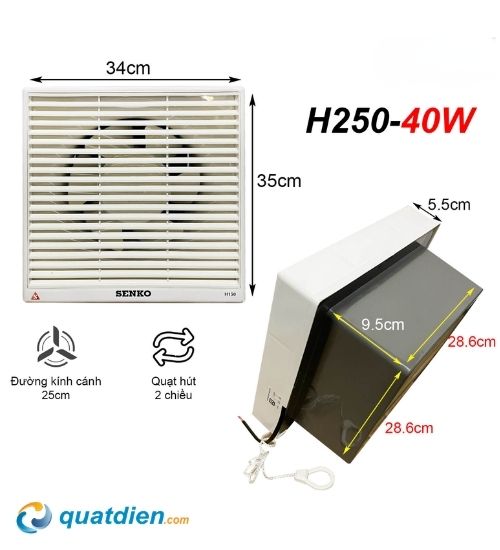 Quạt hút âm tường 3 tấc (Lỗ khoét 300mm) SENKO - H250