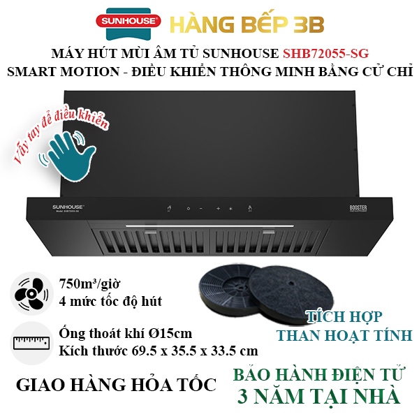 Máy hút mùi âm tủ Sunhouse SHB72055-SG (Không than hoạt tính)