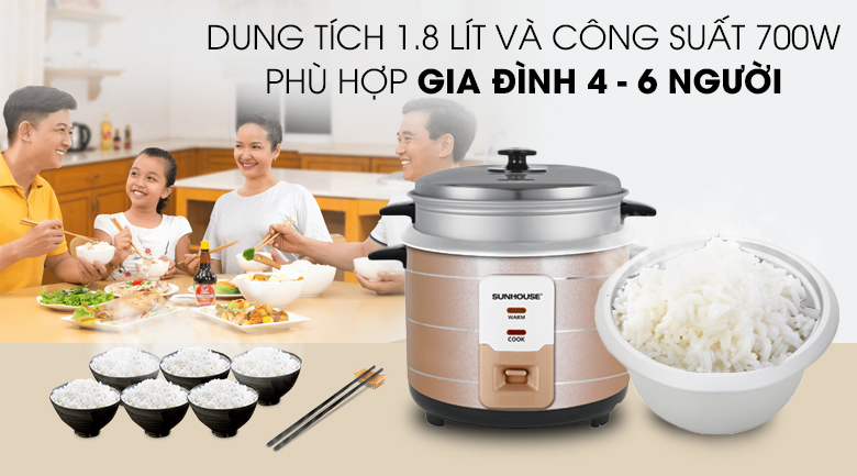 Nồi cơm nắp rời Sunhouse 1.8 lít SHD8125