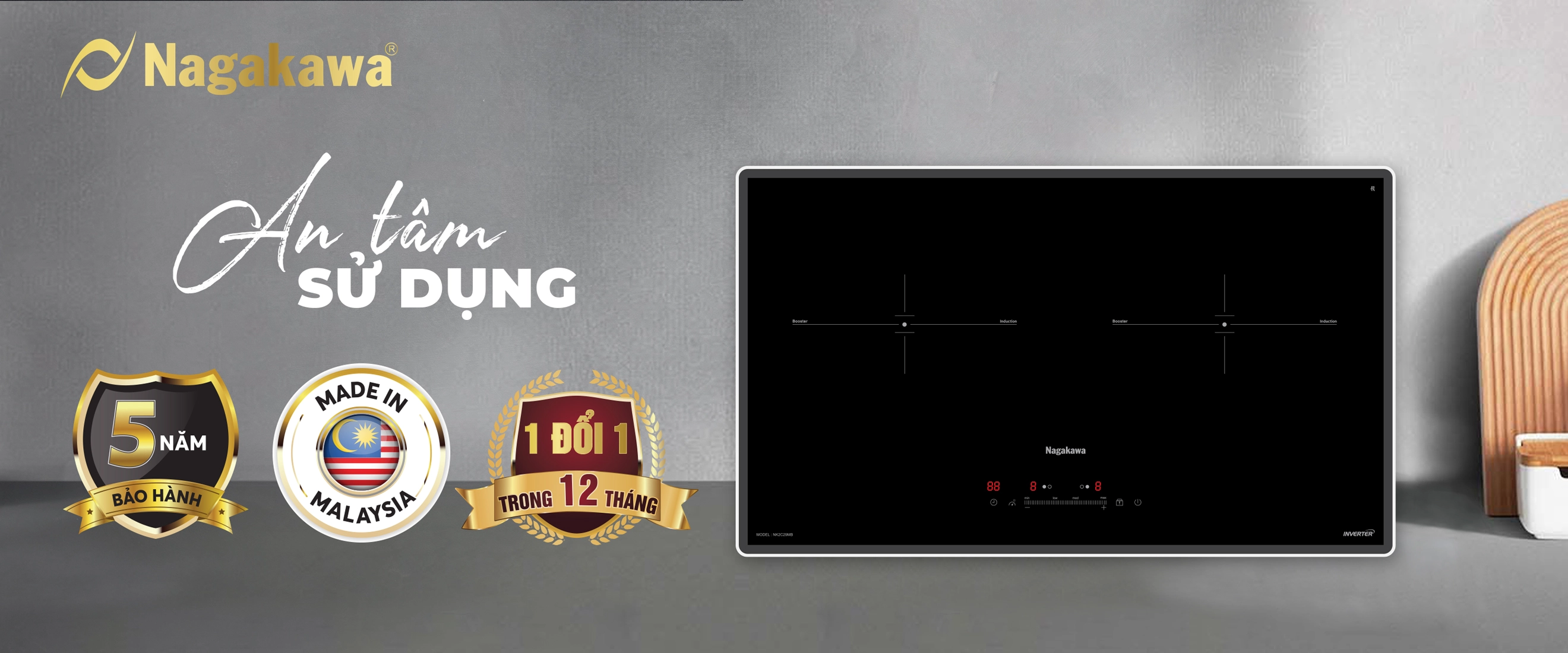 Bếp đôi điện từ Nagakawa UltraSlim NK2C29MB