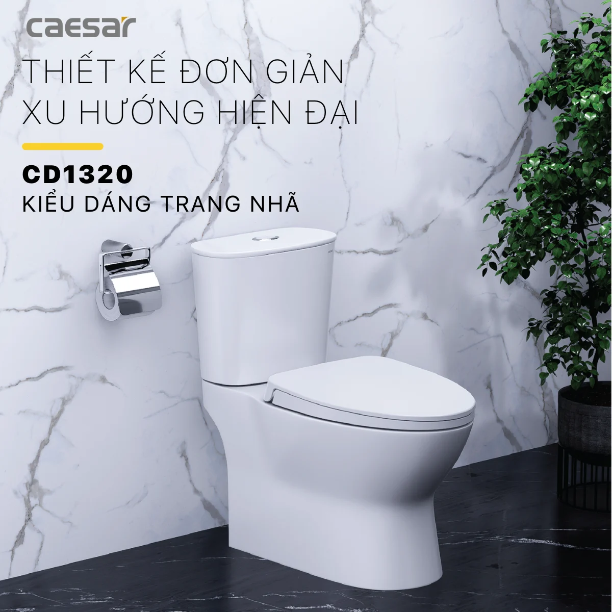 Bàn cầu 2 khối nắp rơi êm C1320 CAESAR