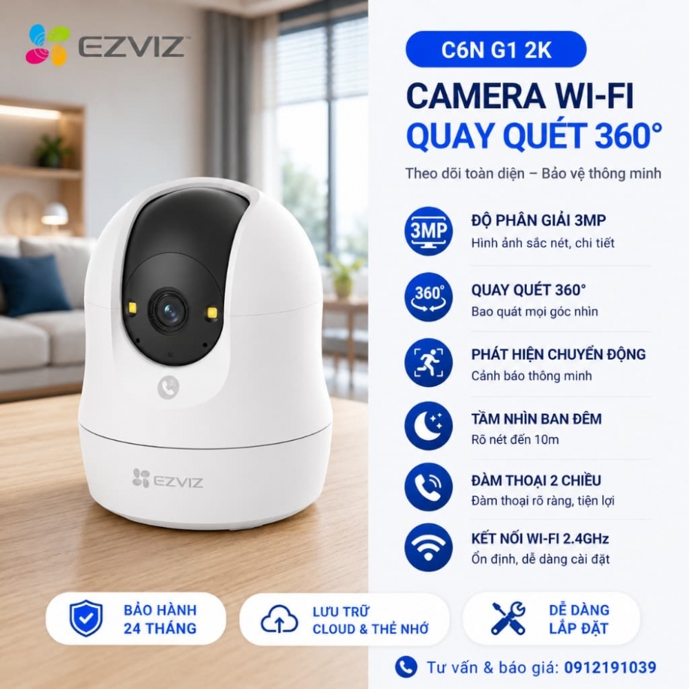 Camera Wifi quay quét EZVIZ C6N G1 2K 3MP (Trong nhà)