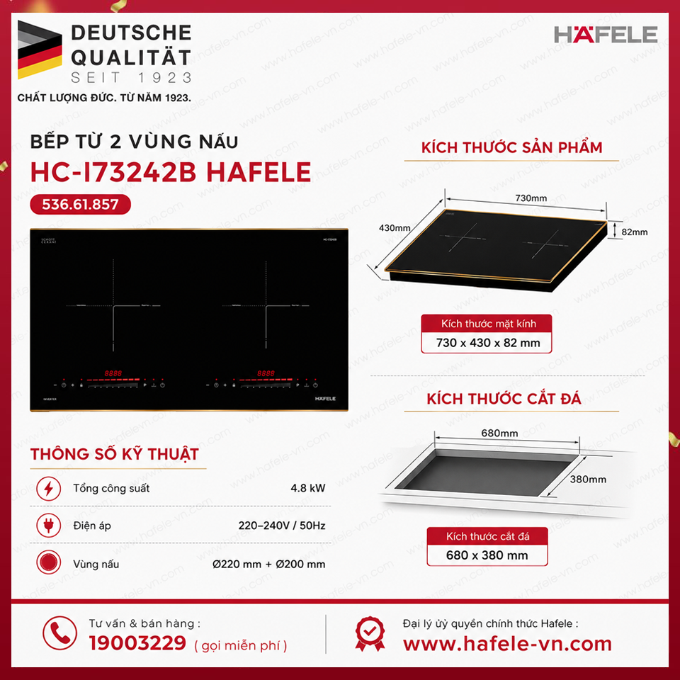Bếp từ lắp âm 2 vùng nấu Hafele HC-I73242B