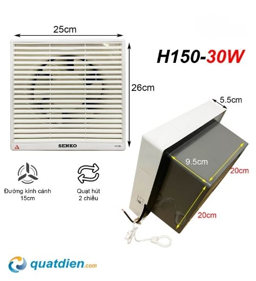 Quạt hút gió âm tường Senko H150 (Khoét lỗ 200mm)