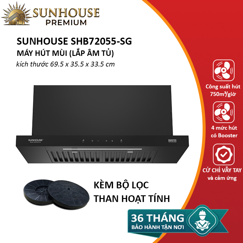 Máy hút mùi âm tủ Sunhouse SHB72055-SG (Không than hoạt tính)