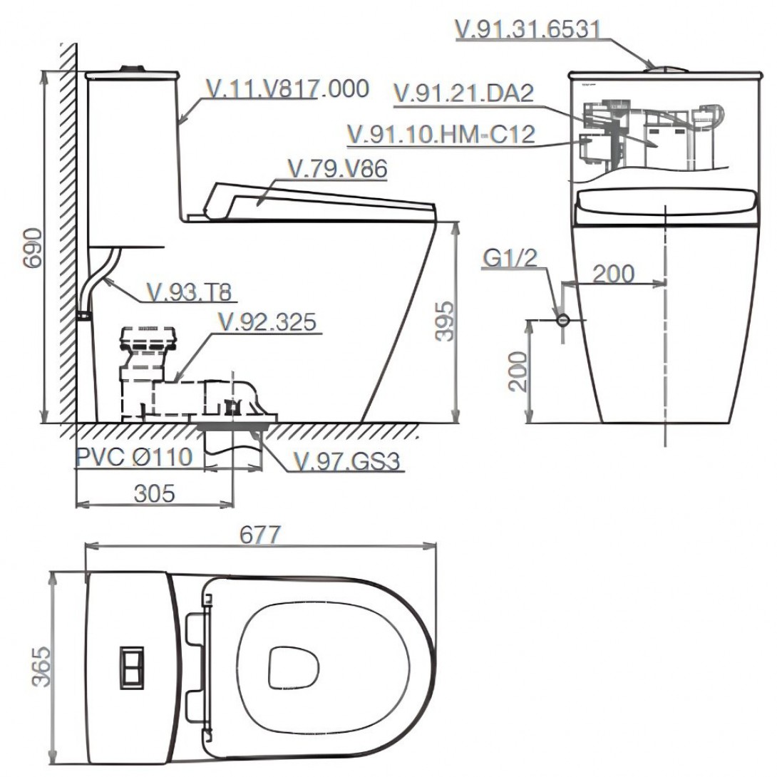 V817 Bồn Cầu Viglacera liền khối Xả Xoáy Nắp Êm