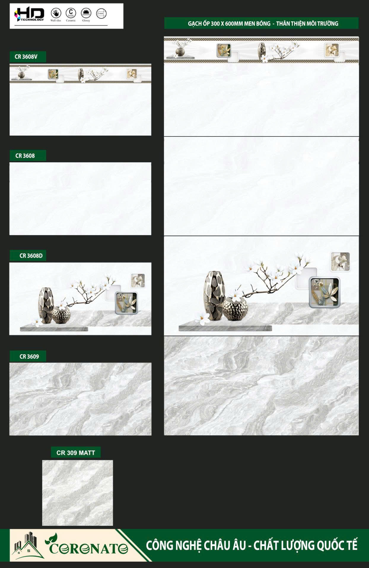 CR3608V gạch ốp tường thân Đậm 30*60