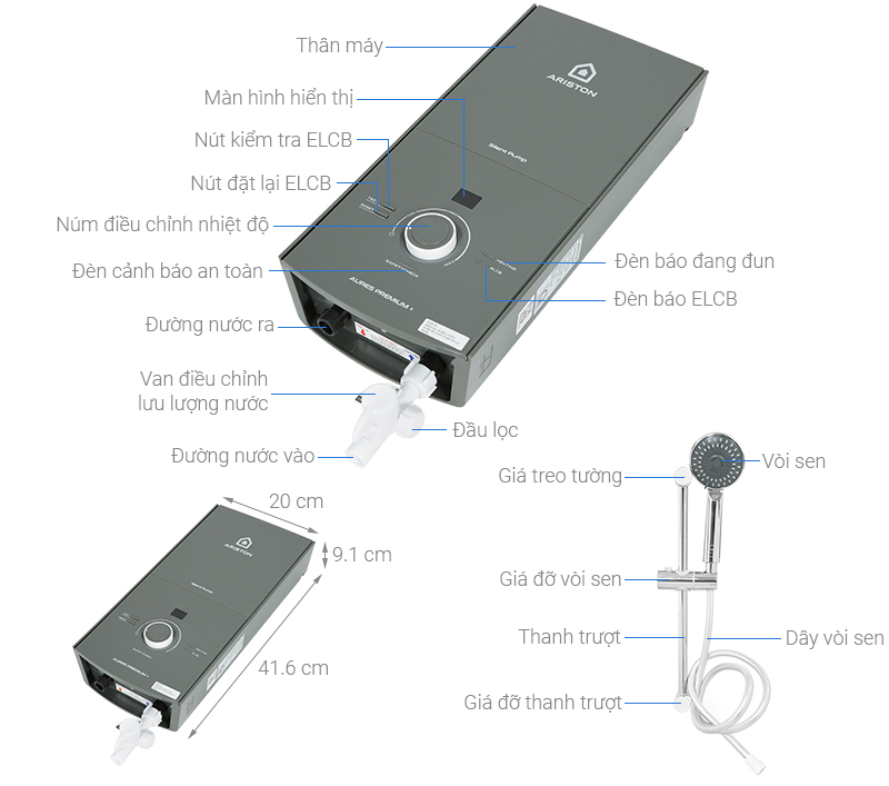 Máy nước nóng trực tiếp không bơm PREMIUM 4.5 Ariston