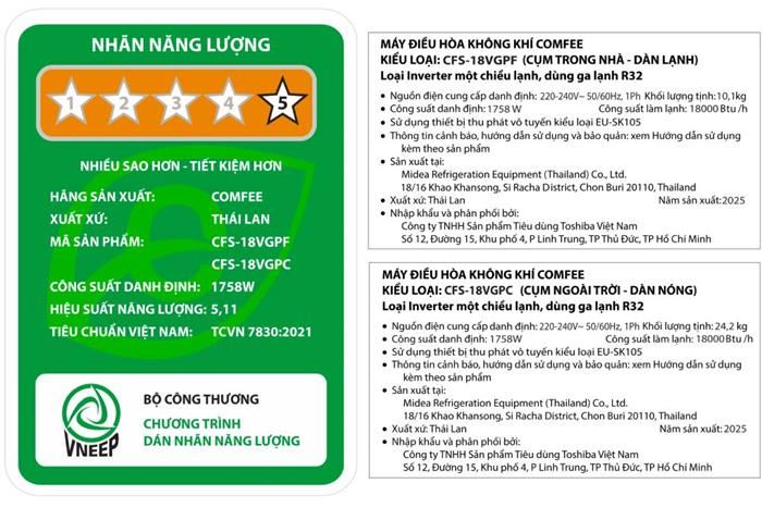 Máy lạnh Comfee Inverter 2 HP CFS-18VGPF