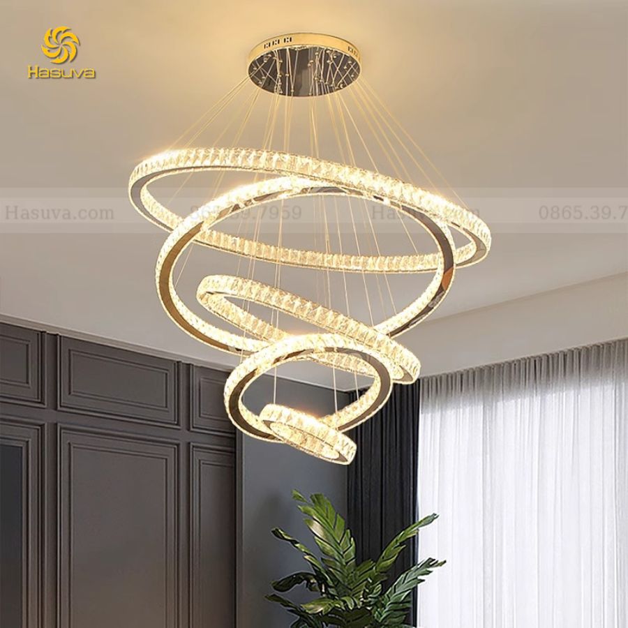 Đèn thả 5 vòng pha lê 20-30-50-70-90